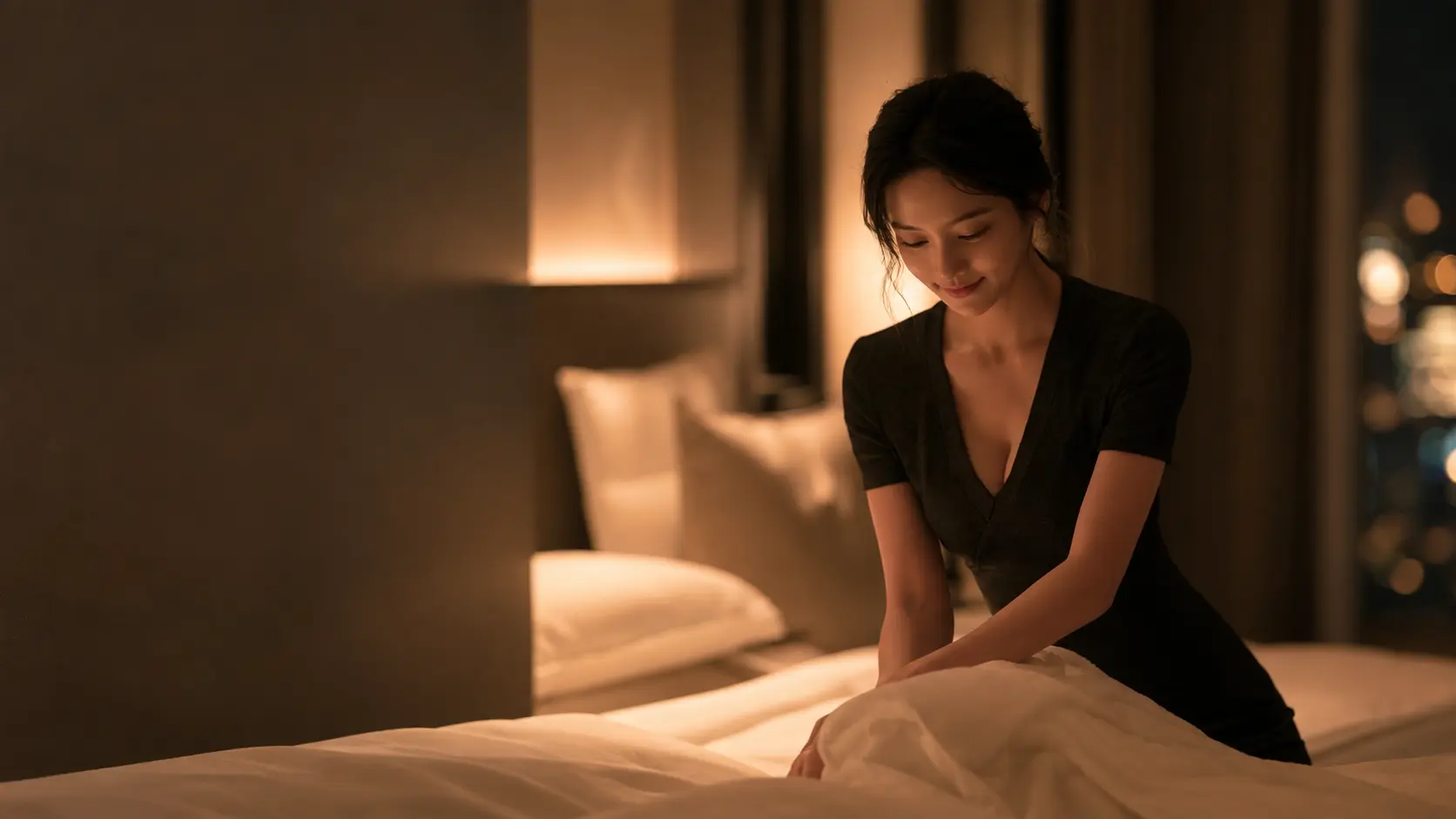 Illustrative hotel-room setting for mobile massage in Seoul