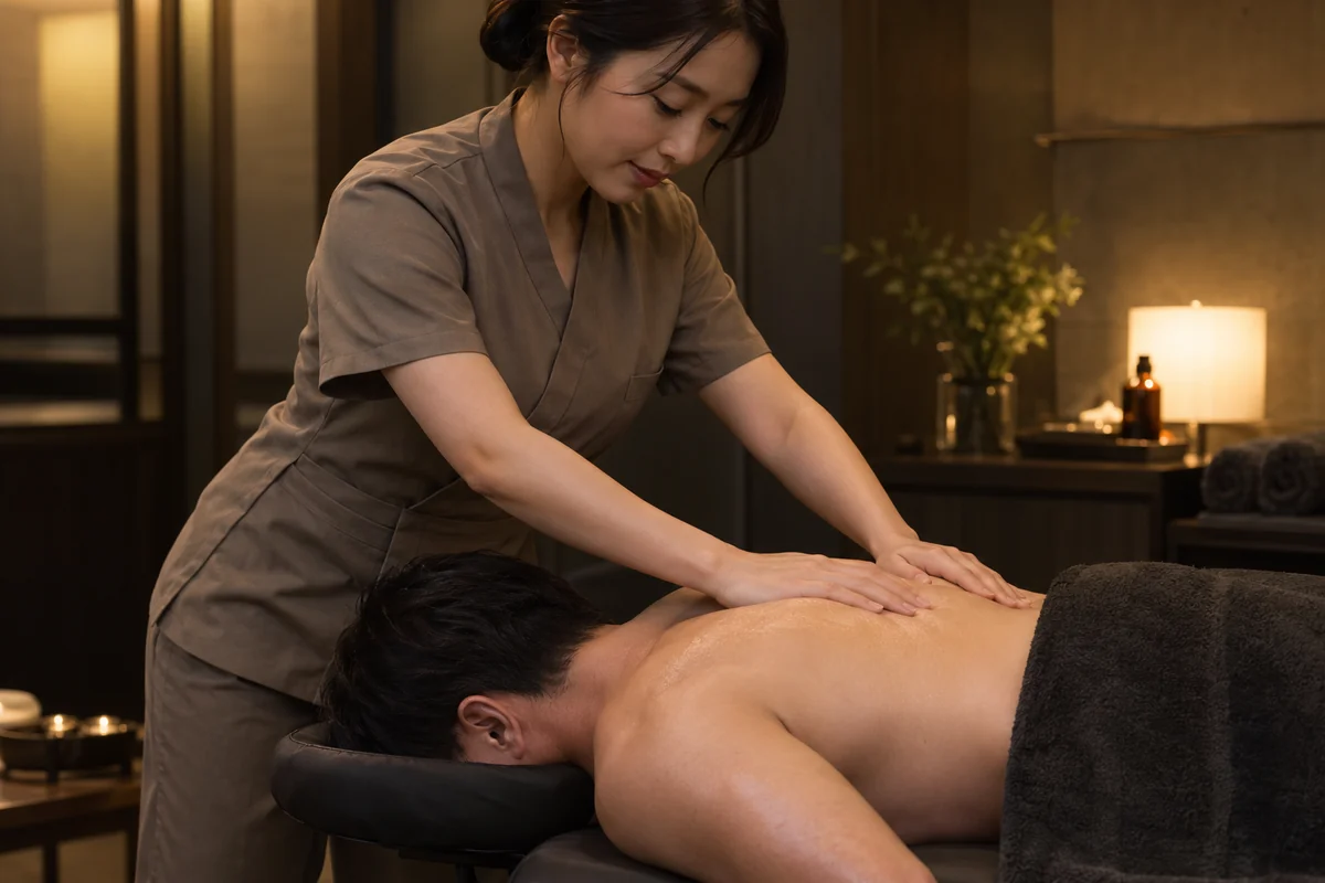 Illustrative Swedish oil massage focused on the shoulders