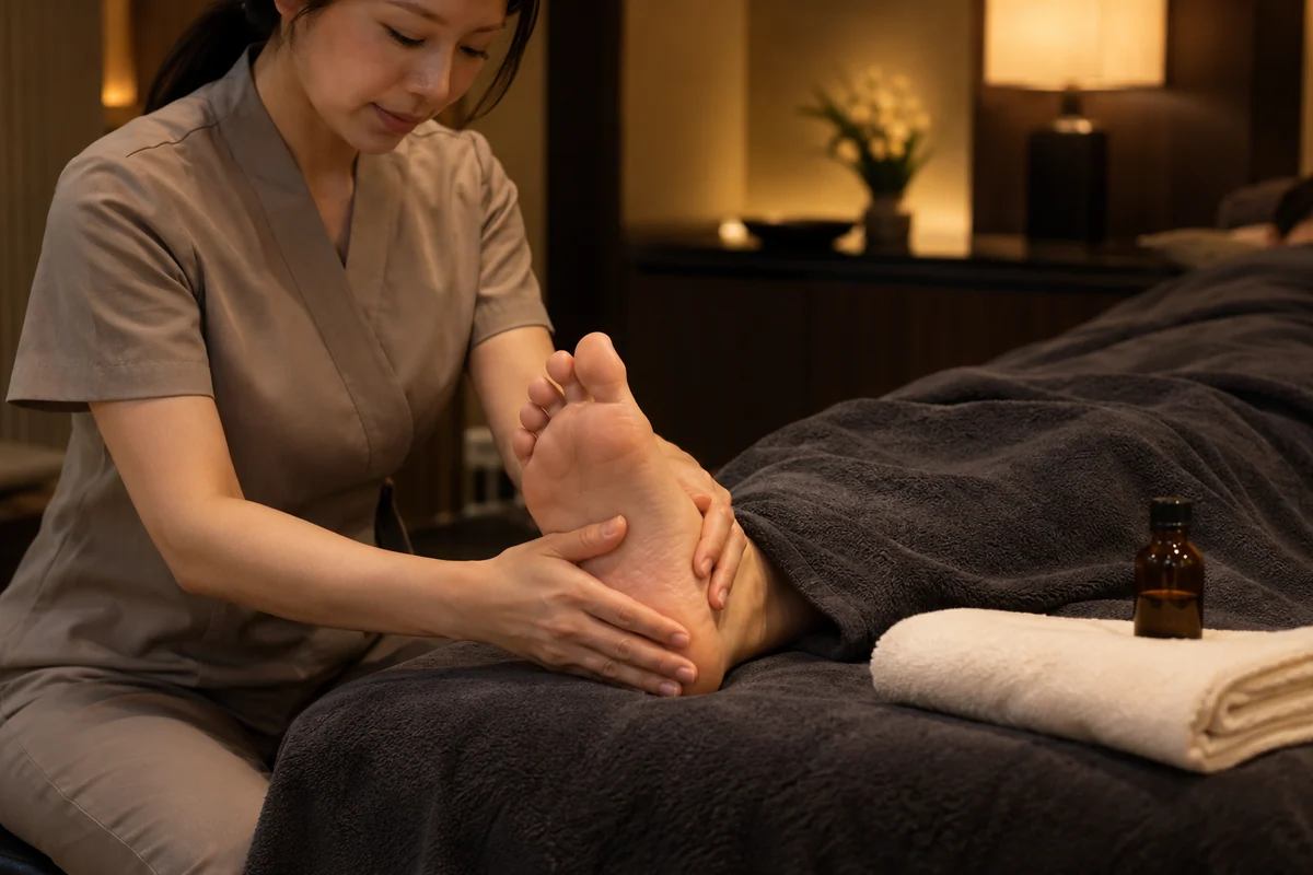 Illustrative foot massage as part of a combination session