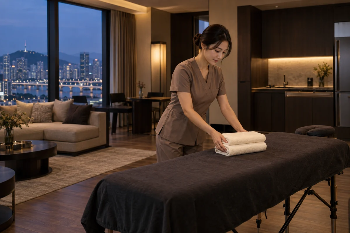 Massage preparation in a serviced apartment setting